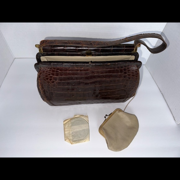 Vintage 1950s alligator brown bag - Picture 3 of 4